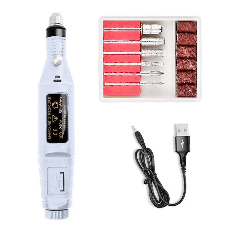 USB Electric Nail Drill Pen Personal Care efreshme White