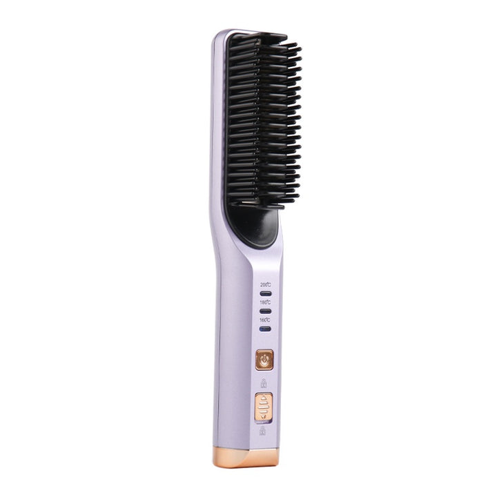 Wireless PRO Hair Straightener and Curler 2 IN 1, Brush Anti Scald Portable Straightening Mini Comb Travel Go