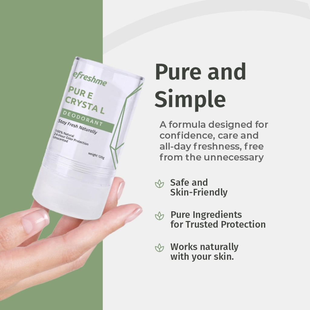 Efreshme Natural Crystal Mineral Deodorant Stone - Unscented Body 24 Hour Odor Protection 120g