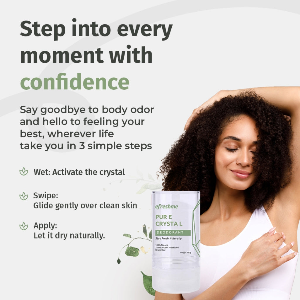 Efreshme Natural Crystal Mineral Deodorant Stone - Unscented Body 24 Hour Odor Protection 120g