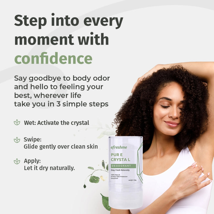 Efreshme Natural Crystal Mineral Deodorant Stone - Unscented Body 24 Hour Odor Protection 120g