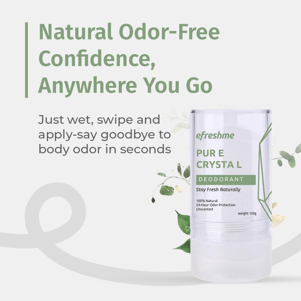 Efreshme Natural Crystal Mineral Deodorant Stone - Unscented Body 24 Hour Odor Protection 120g