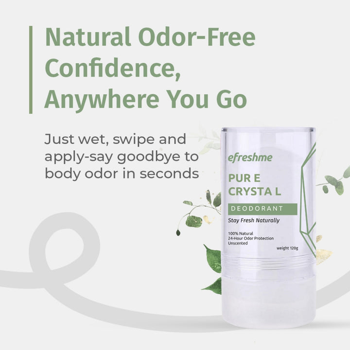 Efreshme Natural Crystal Mineral Deodorant Stone - Unscented Body 24 Hour Odor Protection 120g