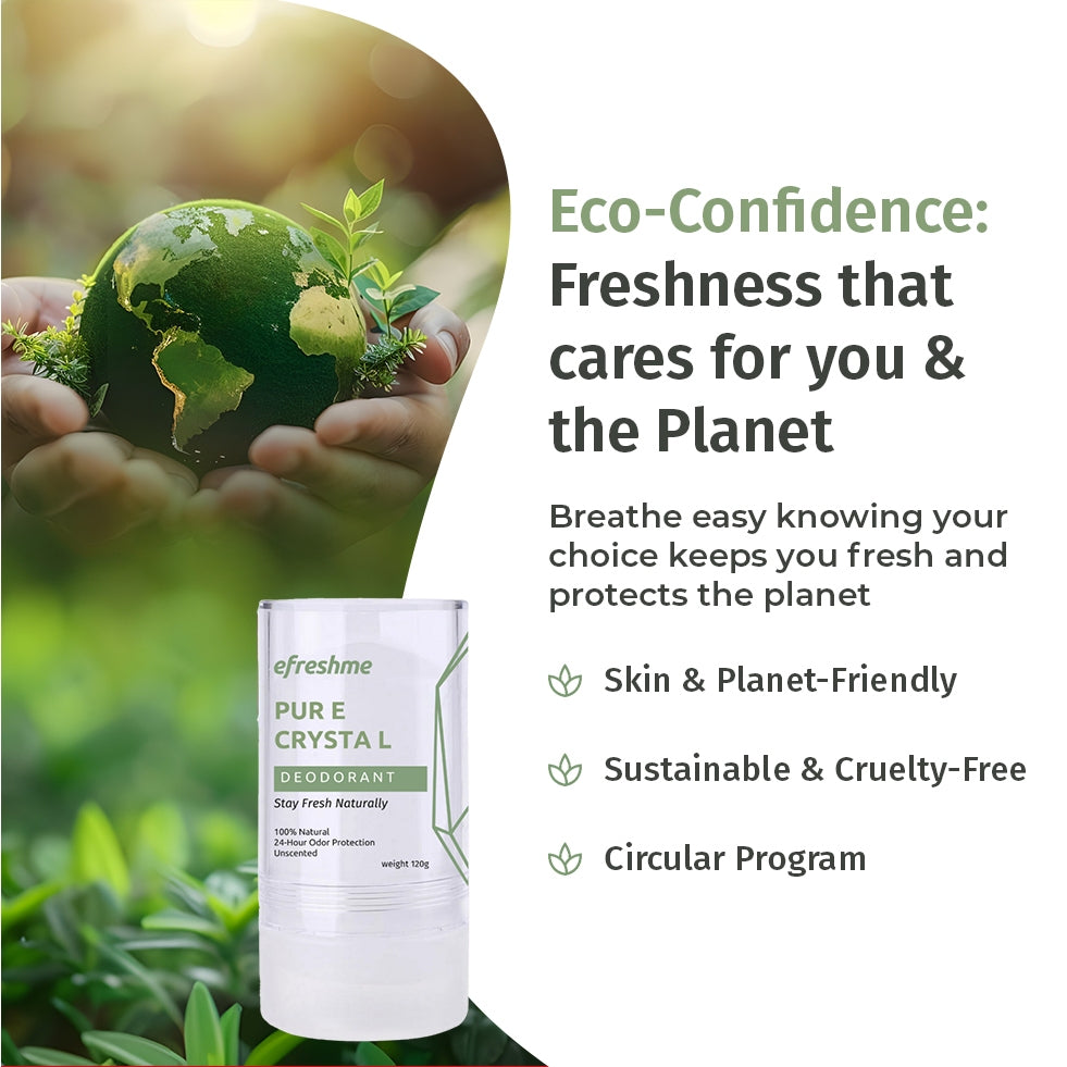 Efreshme Natural Crystal Mineral Deodorant Stone - Unscented Body 24 Hour Odor Protection 120g