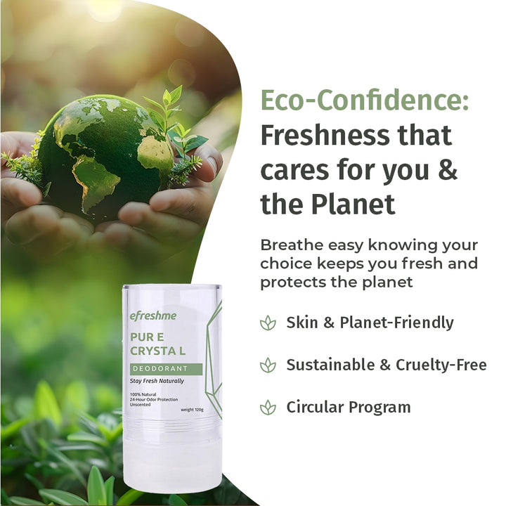 Efreshme Natural Crystal Mineral Deodorant Stone - Unscented Body 24 Hour Odor Protection 120g
