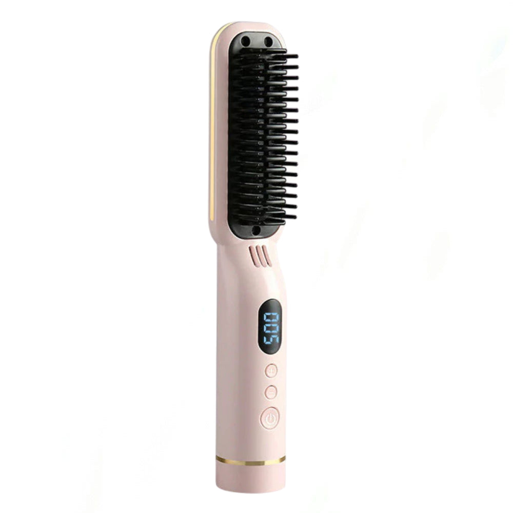 Wireless PRO Hair Straightener and Curler 2 IN 1, Brush Anti Scald Portable Straightening Mini Comb Travel Go