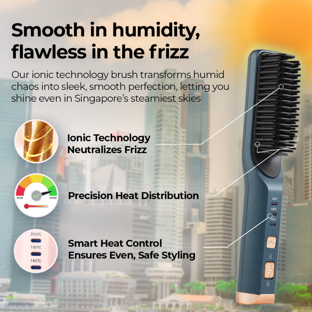 Wireless PRO Hair Straightener and Curler 2 IN 1, Brush Anti Scald Portable Straightening Mini Comb Travel Go