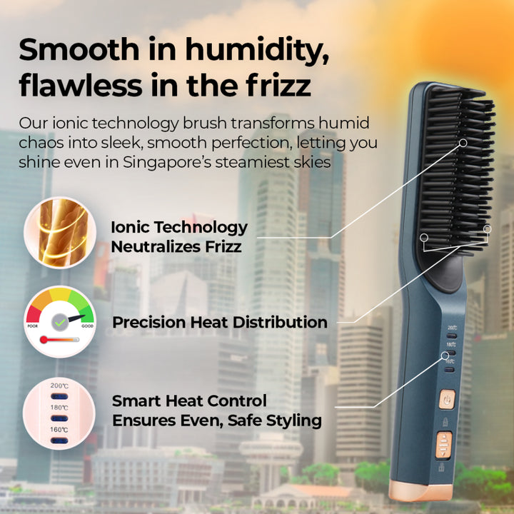 Wireless PRO Hair Straightener and Curler 2 IN 1, Brush Anti Scald Portable Straightening Mini Comb Travel Go