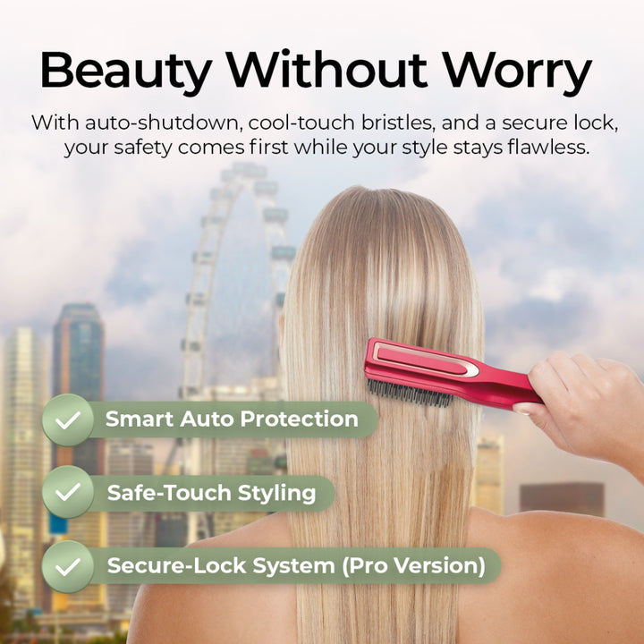Wireless PRO Hair Straightener and Curler 2 IN 1, Brush Anti Scald Portable Straightening Mini Comb Travel Go