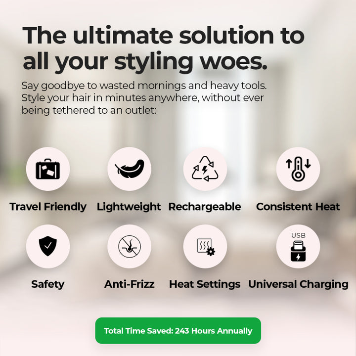 Wireless PRO Hair Straightener and Curler 2 IN 1, Brush Anti Scald Portable Straightening Mini Comb Travel Go