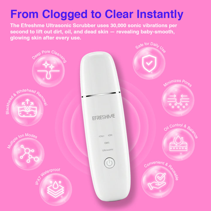 Efreshme Ultrasonic Glow Scrubii - Skin Scrubber Pore Ion Cleaner Facial Exfoliation Blackhead Whitehead Pimple Remover