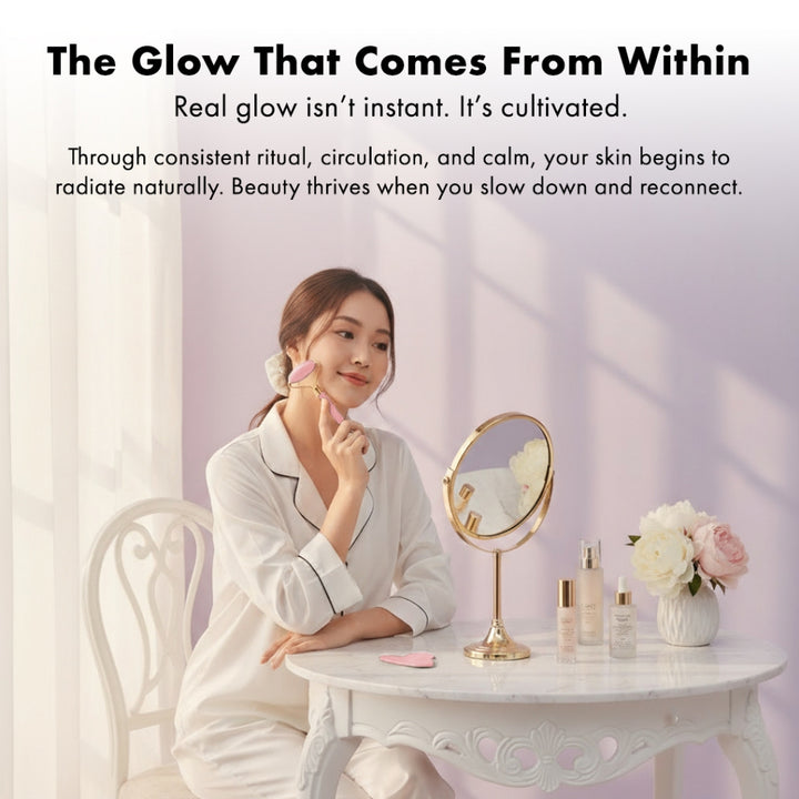 Efreshme Premium Natural Rose Quartz Roller and Gua Sha Set for Face Lifting Slimming Beauty Tool Massage