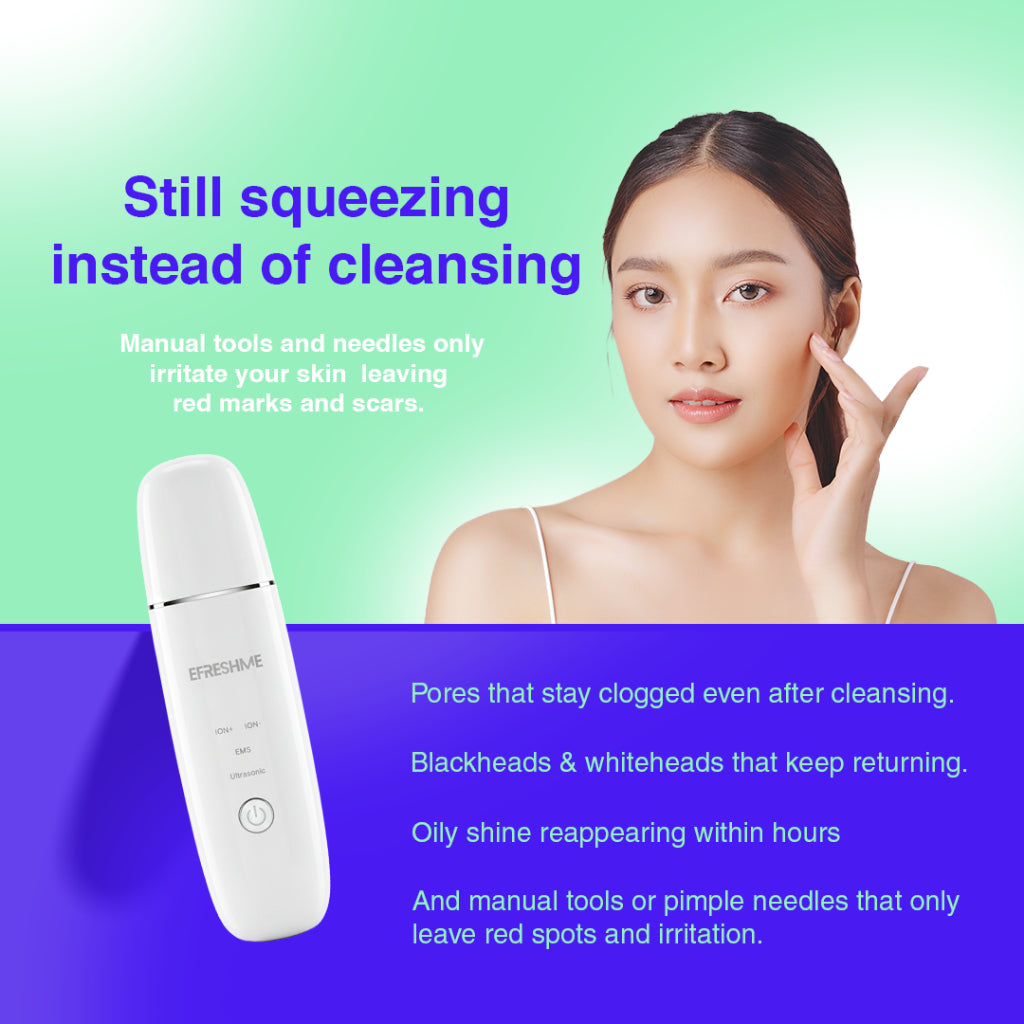 Efreshme Ultrasonic Glow Scrubii - Skin Scrubber Pore Ion Cleaner Facial Exfoliation Blackhead Whitehead Pimple Remover