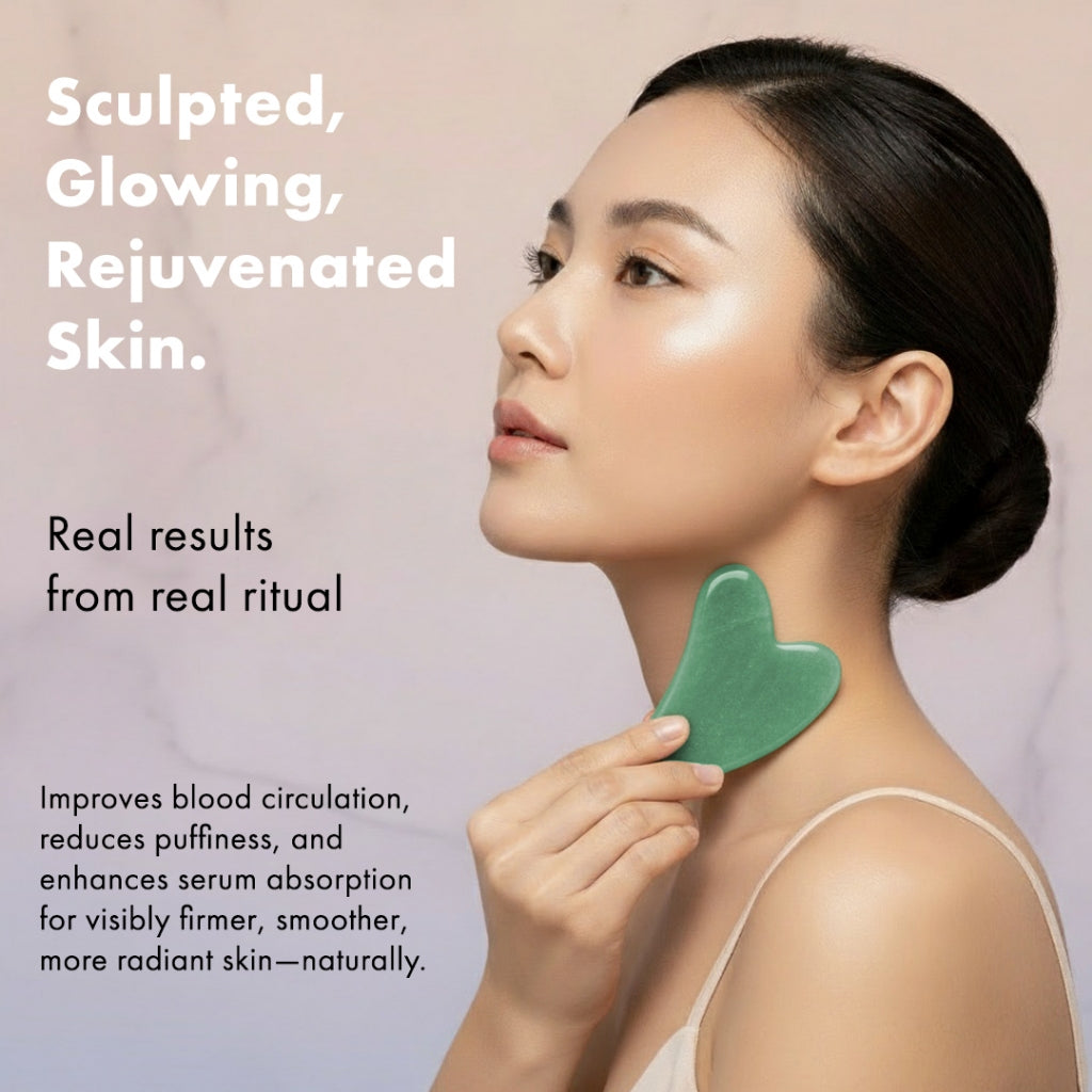 Efreshme Premium Natural Green Jade Roller and Gua Sha Set for Face Lifting Slimming Beauty Tool Massage