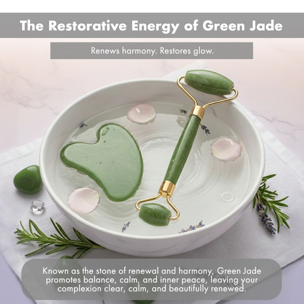 Efreshme Premium Natural Green Jade Roller and Gua Sha Set for Face Lifting Slimming Beauty Tool Massage