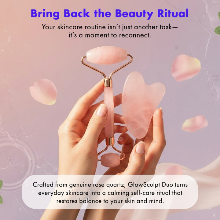 Efreshme Premium Natural Rose Quartz Roller and Gua Sha Set for Face Lifting Slimming Beauty Tool Massage