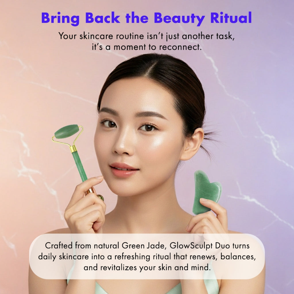 Efreshme Premium Natural Green Jade Roller and Gua Sha Set for Face Lifting Slimming Beauty Tool Massage