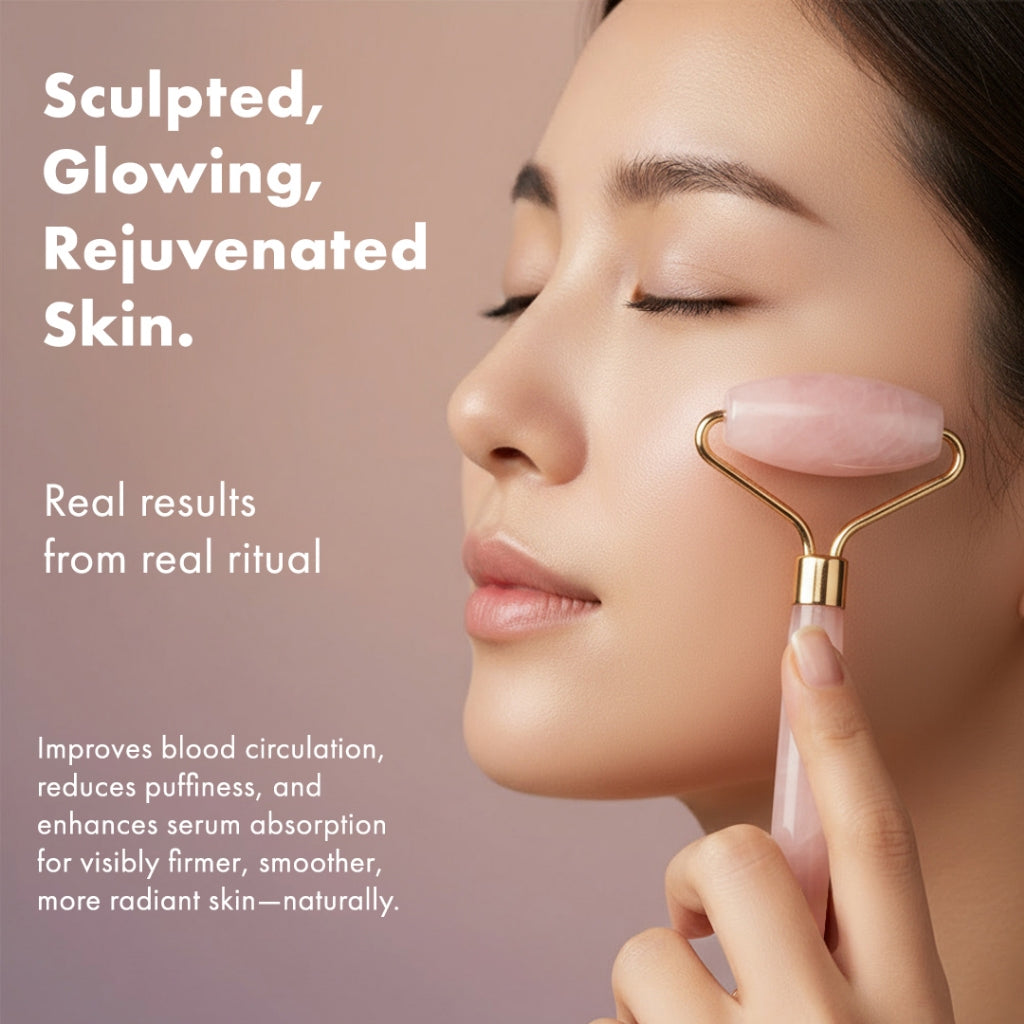 Efreshme Premium Natural Rose Quartz Roller and Gua Sha Set for Face Lifting Slimming Beauty Tool Massage