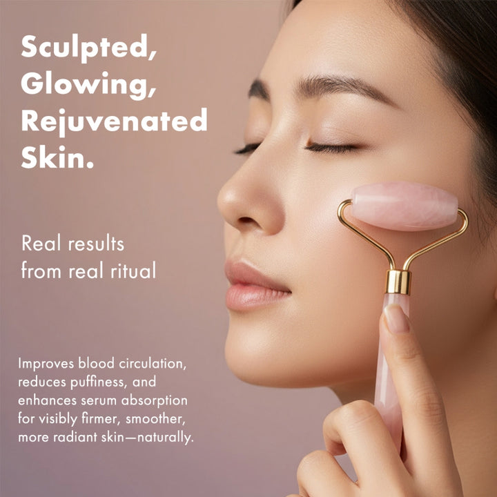 Efreshme Premium Natural Rose Quartz Roller and Gua Sha Set for Face Lifting Slimming Beauty Tool Massage