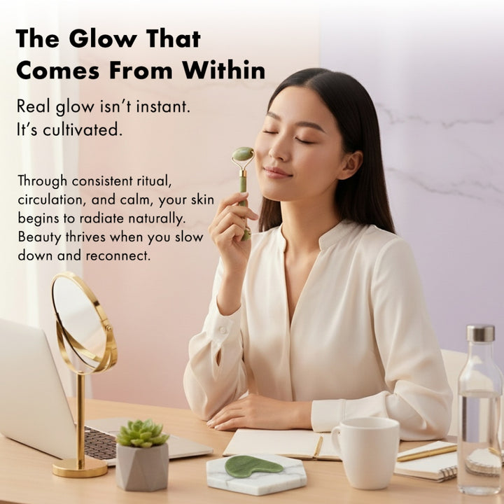 Efreshme Premium Natural Green Jade Roller and Gua Sha Set for Face Lifting Slimming Beauty Tool Massage