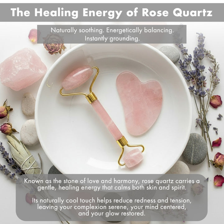 Efreshme Premium Natural Rose Quartz Roller and Gua Sha Set for Face Lifting Slimming Beauty Tool Massage