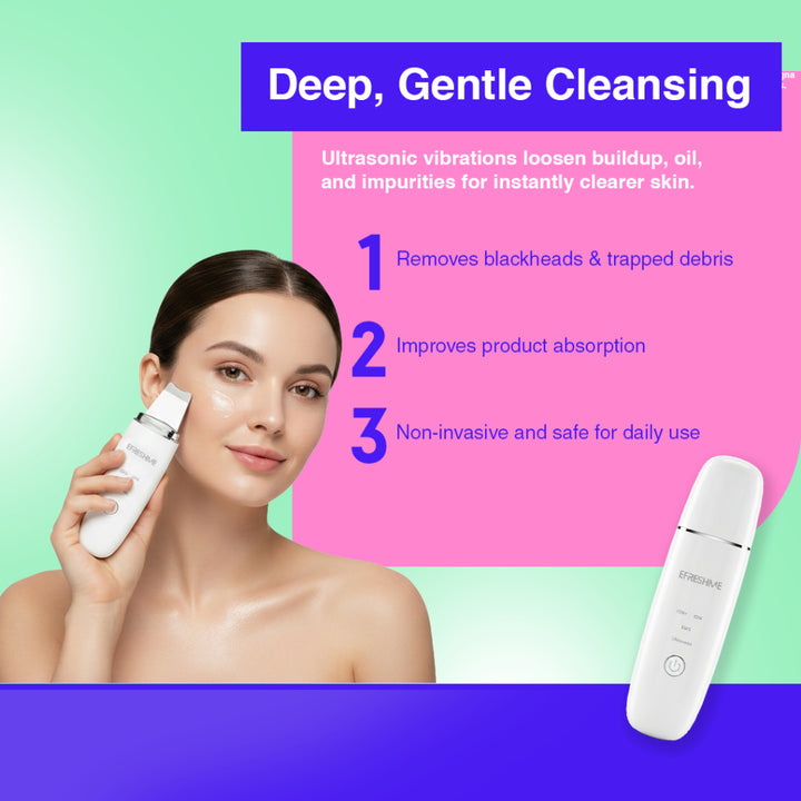Efreshme Ultrasonic Glow Scrubii - Skin Scrubber Pore Ion Cleaner Facial Exfoliation Blackhead Whitehead Pimple Remover