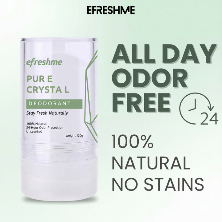 Efreshme Natural Crystal Mineral Deodorant Stone - Unscented Body 24 Hour Odor Protection 120g