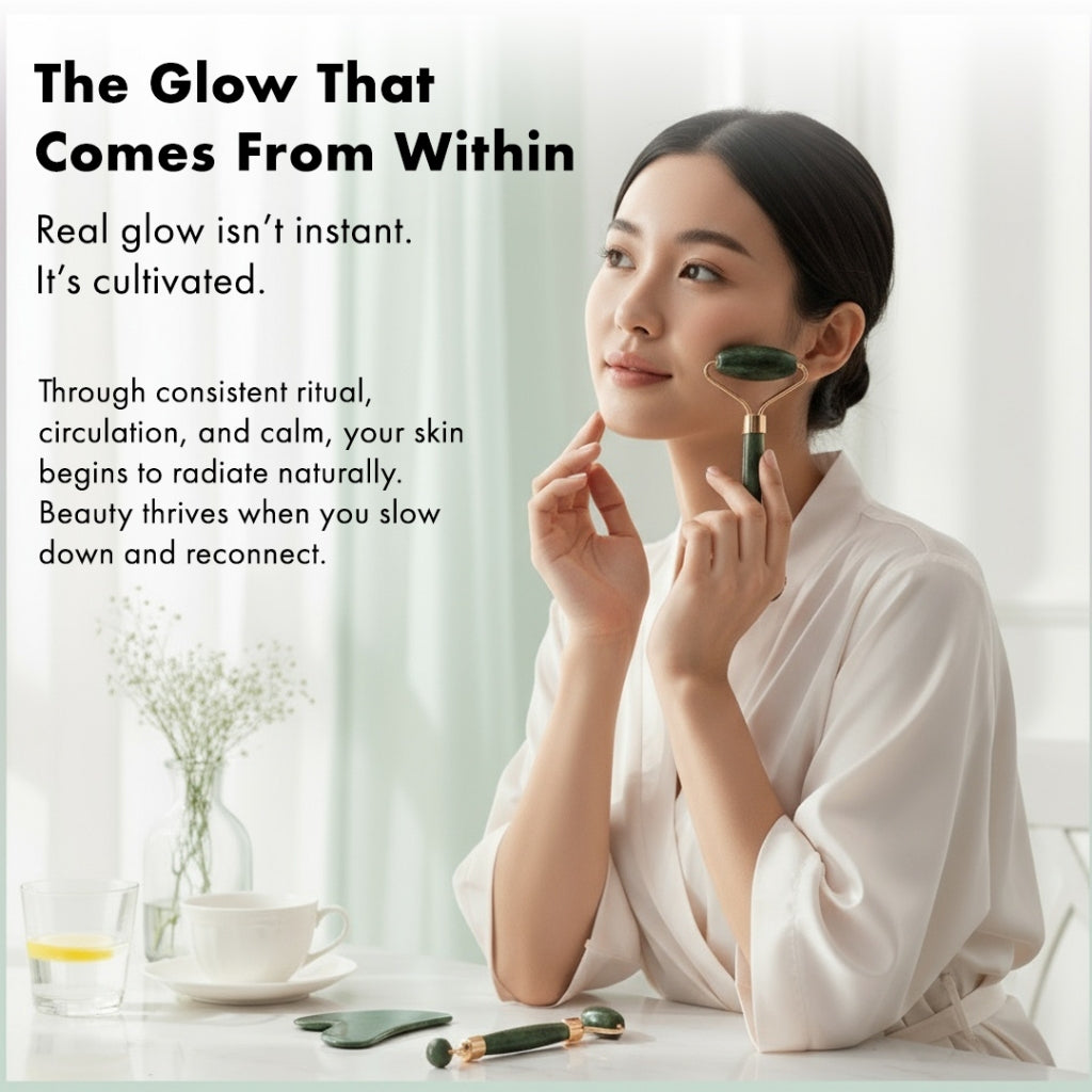 Efreshme Premium Natural Dark Jade Roller and Gua Sha Set for Face Lifting Slimming Beauty Tool Massage