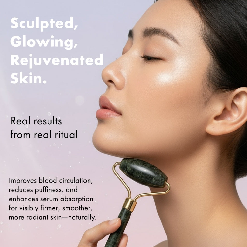 Efreshme Premium Natural Dark Jade Roller and Gua Sha Set for Face Lifting Slimming Beauty Tool Massage