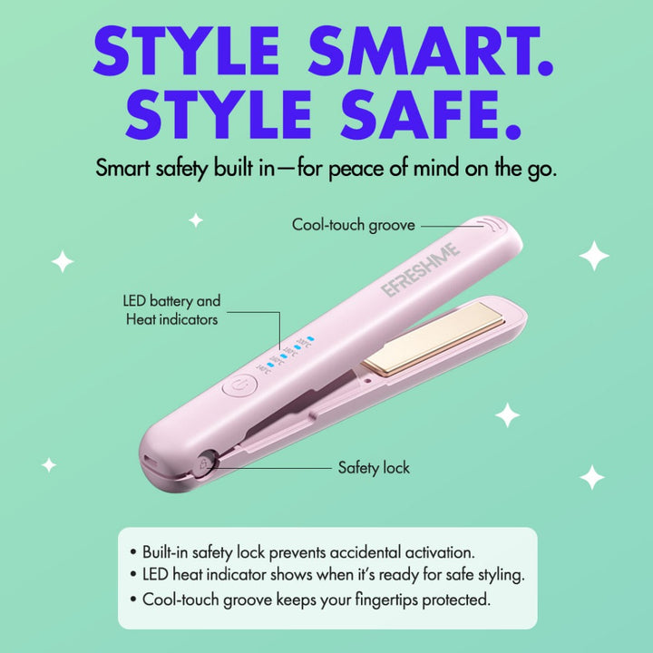 Efreshme Glyde Straite Wireless Hair Straightener and Curler 2 in 1, Cordless Portable Ceramic Flat Iron
