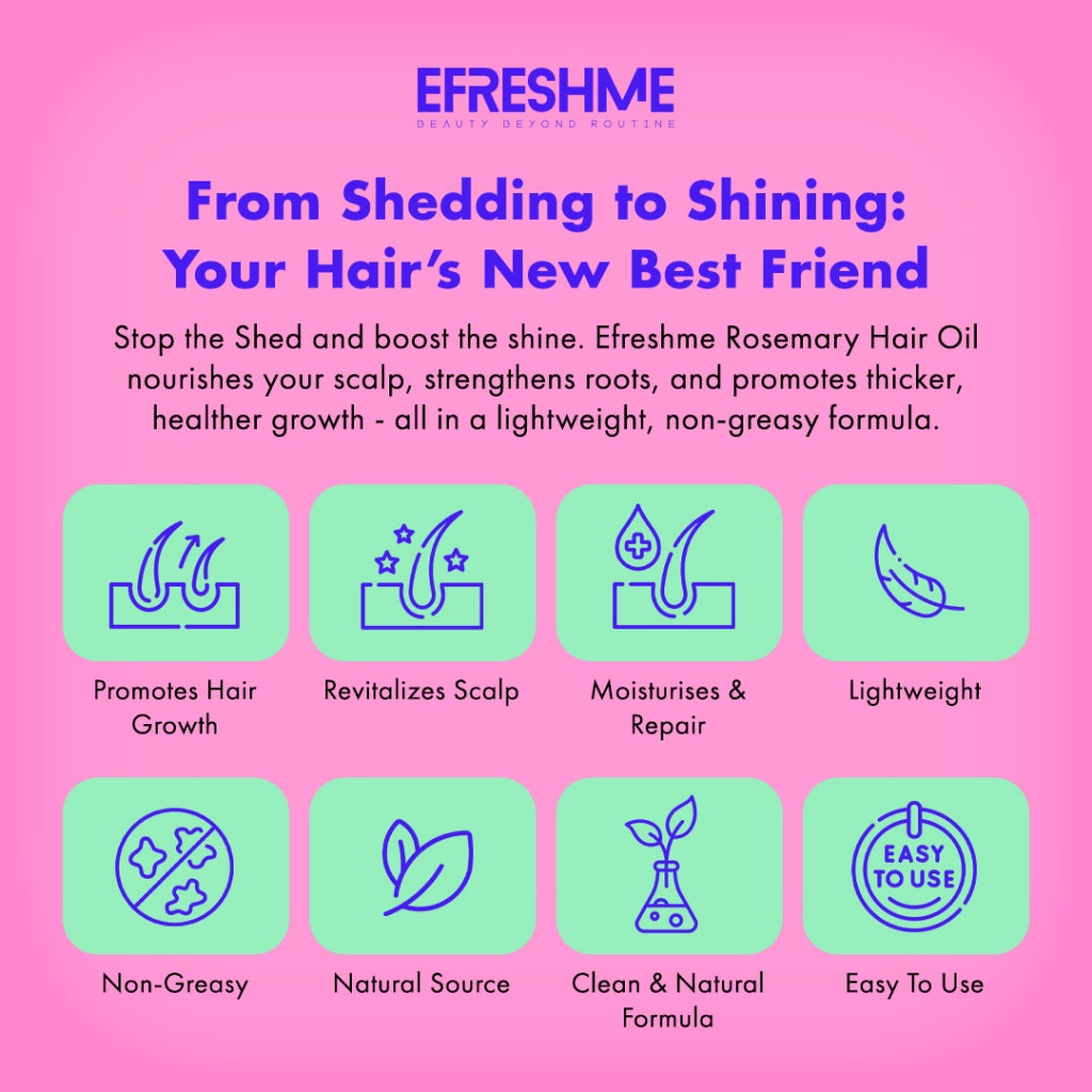 Efreshme Rosemary & Mint Revival Hair Oil for Anti Hair Loss, Dandruff, Hair Growth & Scalp Treatment, Natural & Organic