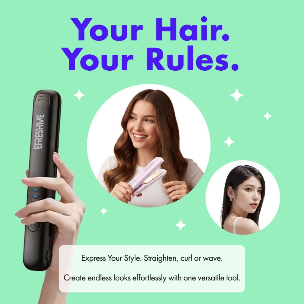 Efreshme Glyde Straite Wireless Hair Straightener and Curler 2 in 1, Cordless Portable Ceramic Flat Iron