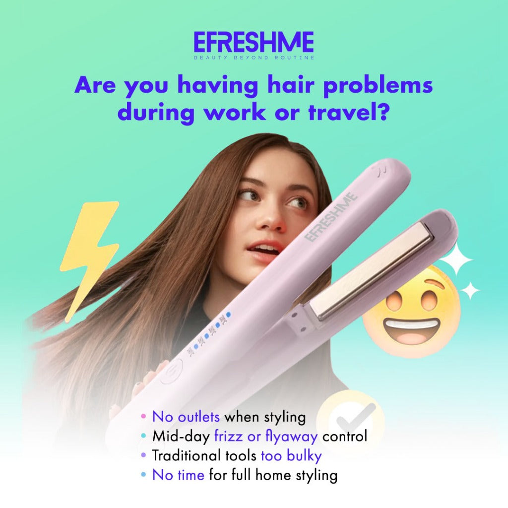 Efreshme Glyde Straite Wireless Hair Straightener and Curler 2 in 1, Cordless Portable Ceramic Flat Iron