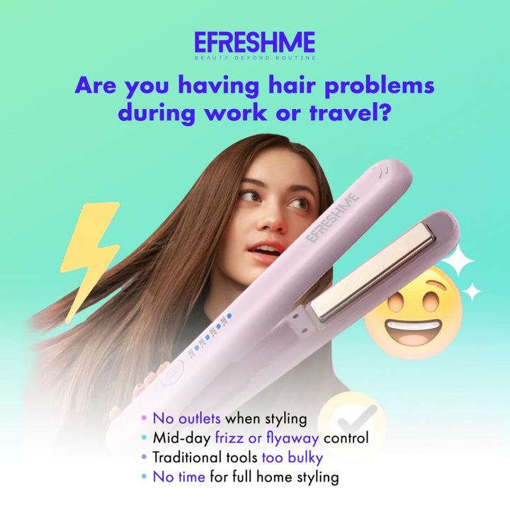 Efreshme Glyde Straite Wireless Hair Straightener and Curler 2 in 1, Cordless Portable Ceramic Flat Iron