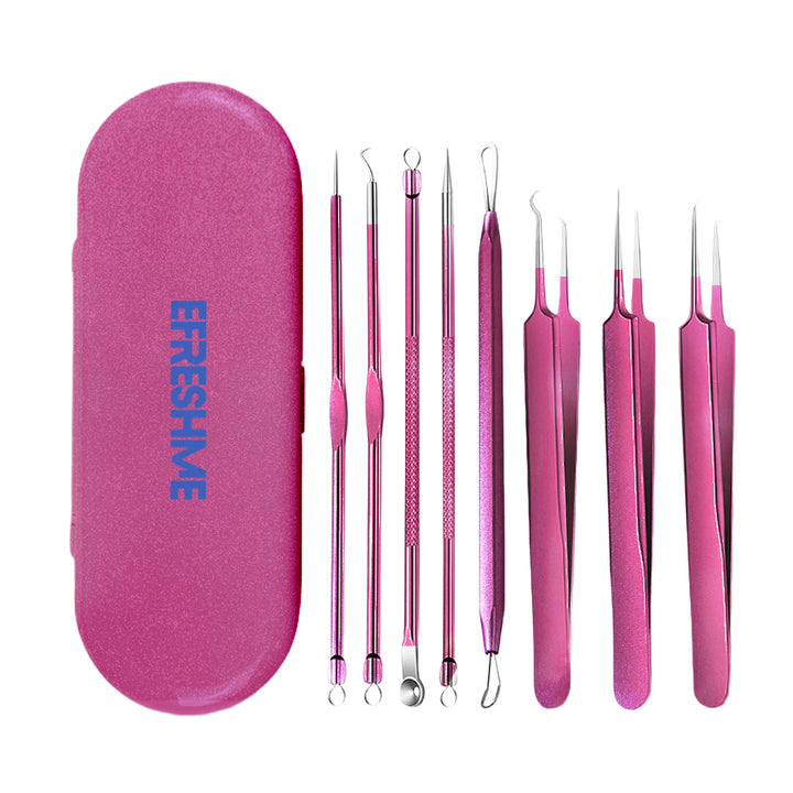 Efreshme Precision 8 Pcs Blackhead Remover Tool Set with Case; Extractor, Tweezer, Pimple, Acne, Whiteheads, Acne
