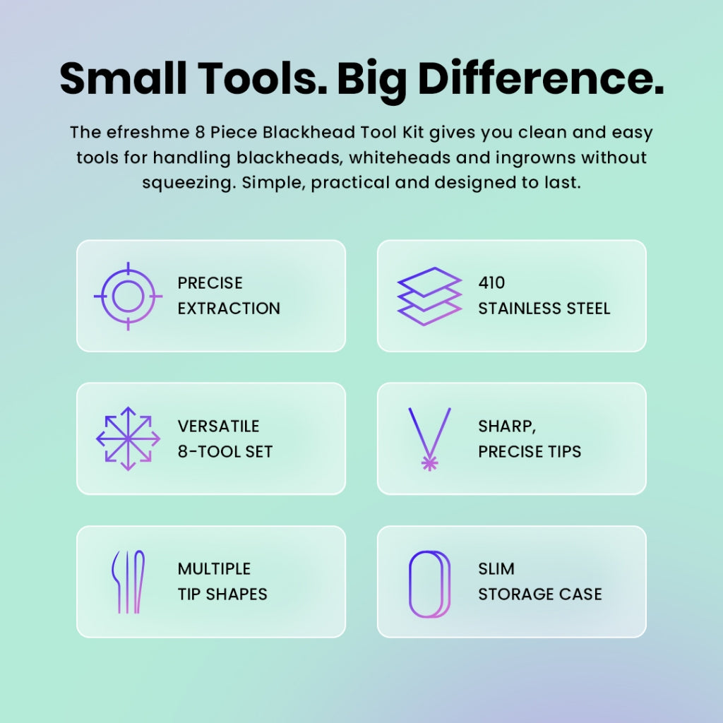 Efreshme Precision 8 Pcs Blackhead Remover Tool Set with Case; Extractor, Tweezer, Pimple, Acne, Whiteheads, Acne