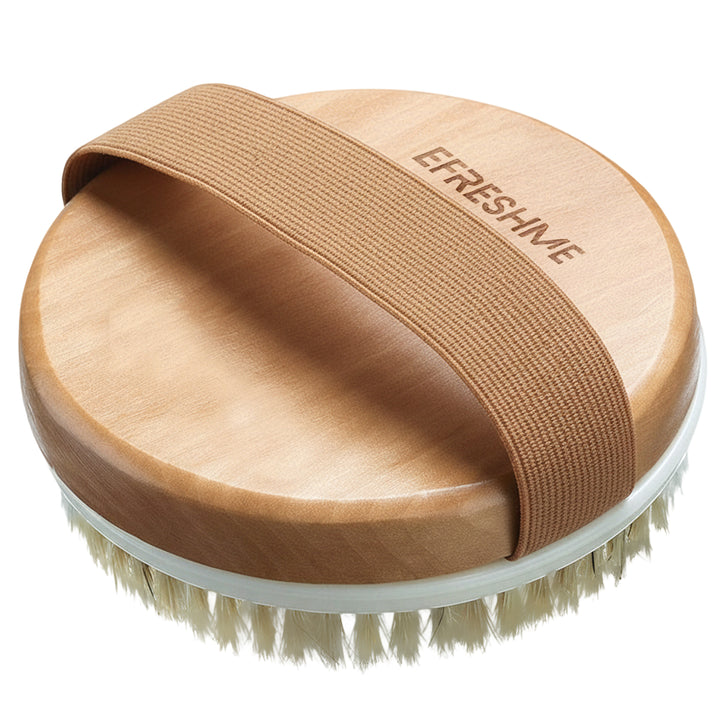 Efreshme Classic Dry Body Brush (Natural Boar Bristles) with Massage Nodules for Spa Exfoliation Clarifying Detox