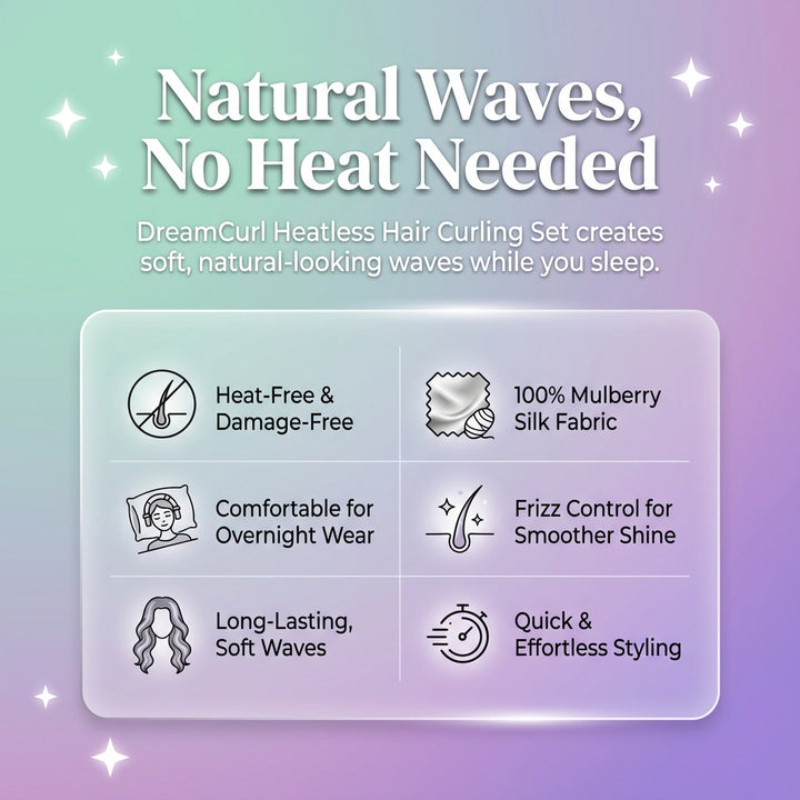 Efreshme DreamCurl Heatless Silk Curling Set | Overnight Sleep Hair Curler, Premium Mulberry, Soft Waves, No Heat Damage