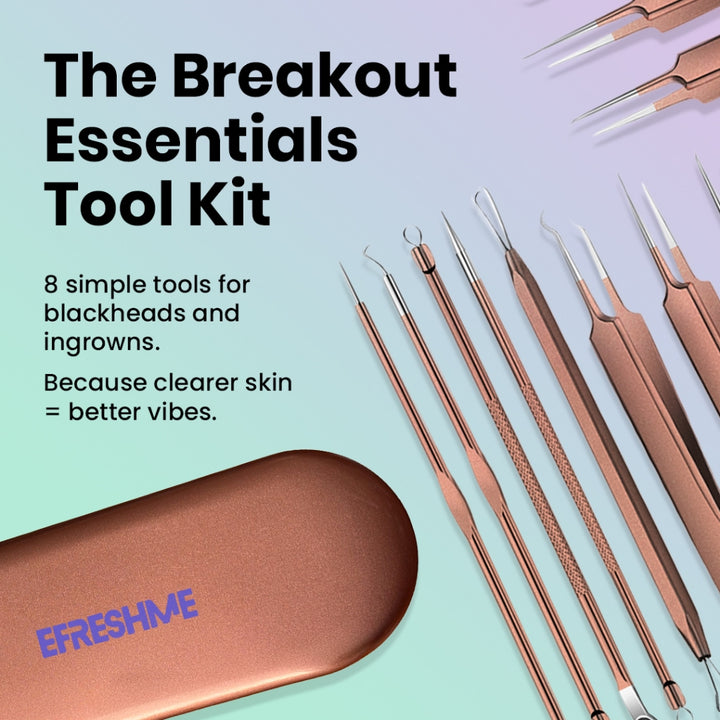 Efreshme Precision 8 Pcs Blackhead Remover Tool Set with Case; Extractor, Tweezer, Pimple, Acne, Whiteheads, Acne