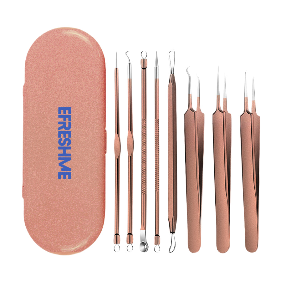 Efreshme Precision 8 Pcs Blackhead Remover Tool Set with Case; Extractor, Tweezer, Pimple, Acne, Whiteheads, Acne