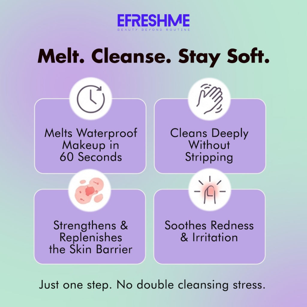 Efreshme Melt Cleansing Balm Makeup Remover | Oil to Milk Deep Pore Clean | Blackhead Sebum Remover Gentle Face Cleanser