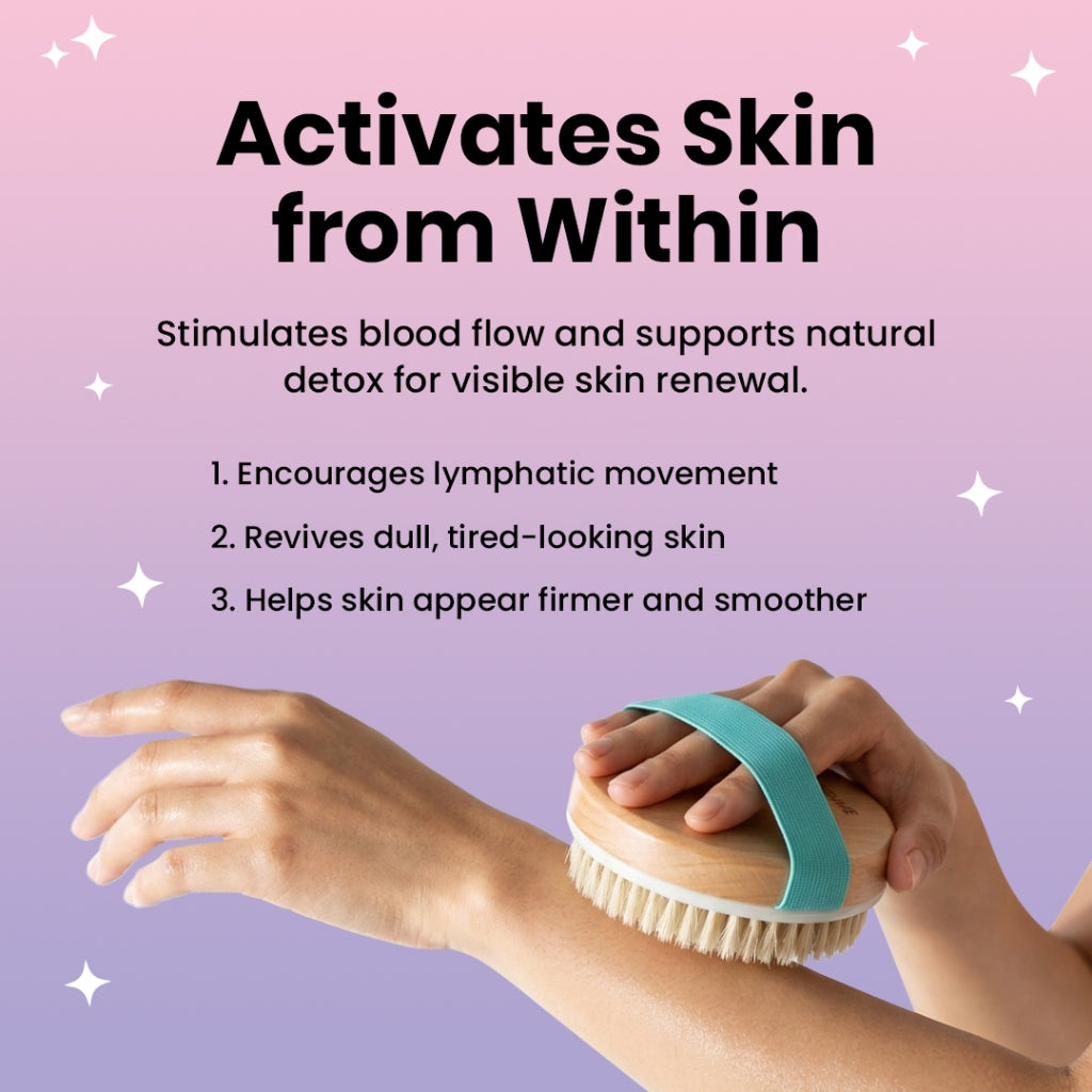 Efreshme Classic Dry Body Brush (Natural Boar Bristles) with Massage Nodules for Spa Exfoliation Clarifying Detox