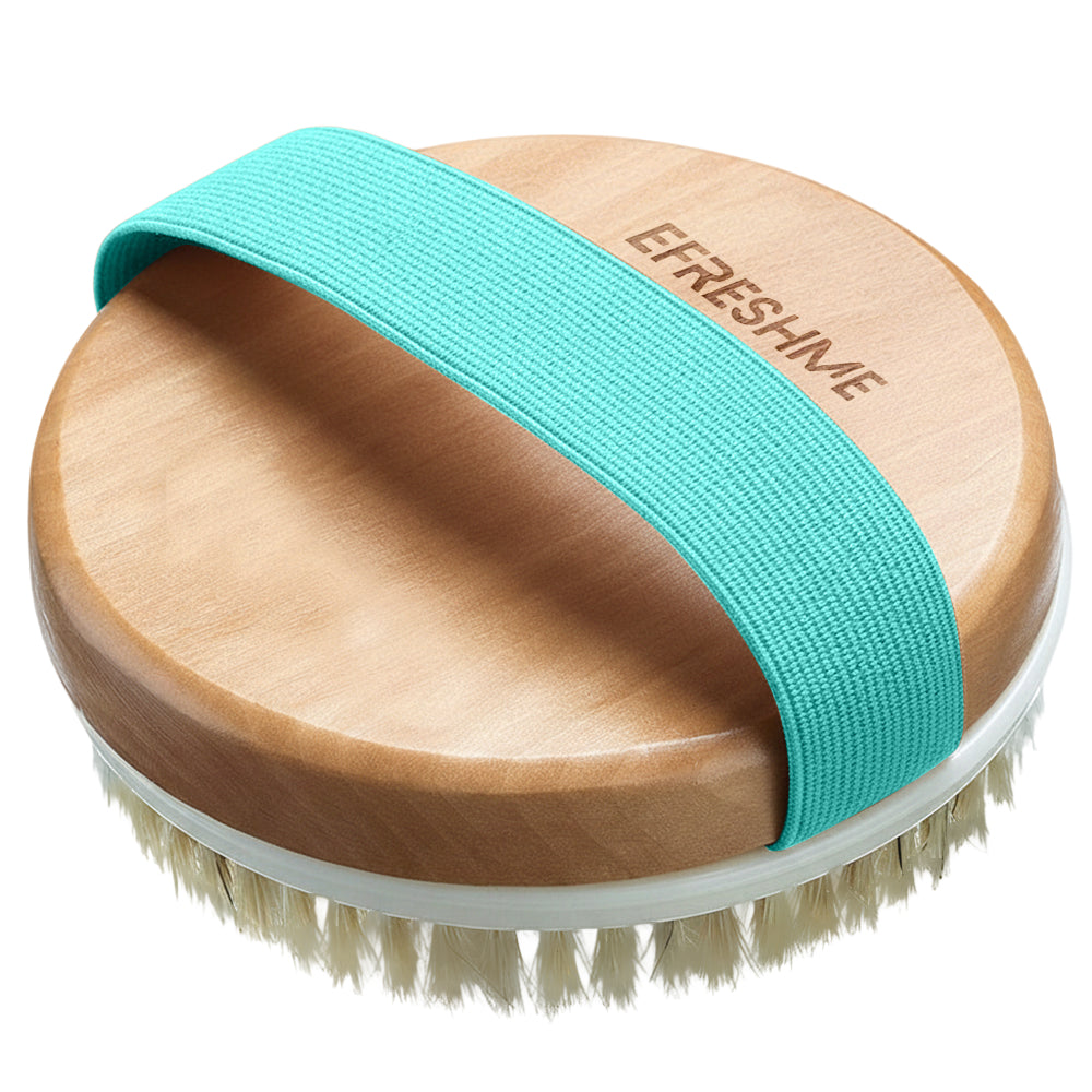 Efreshme Classic Dry Body Brush (Natural Boar Bristles) with Massage Nodules for Spa Exfoliation Clarifying Detox