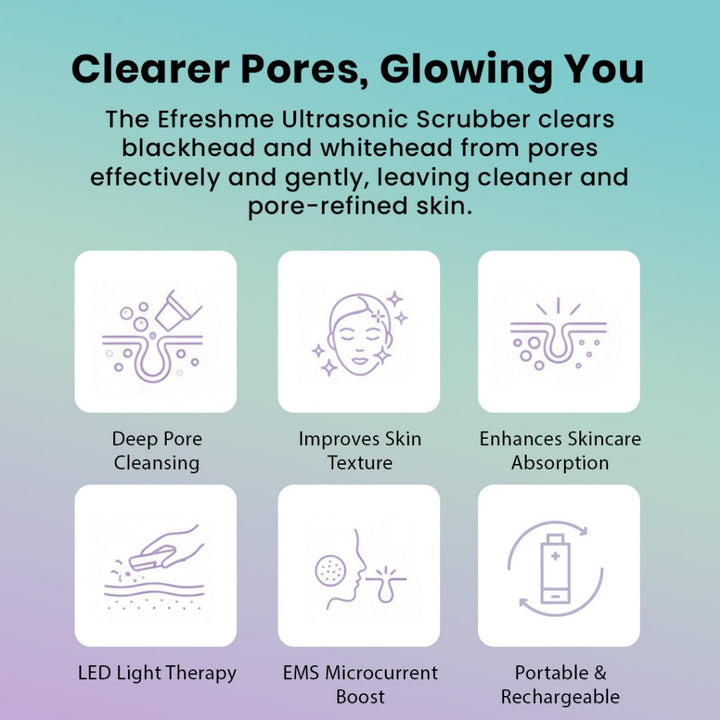 Efreshme Ultrasonic Skin Scrubber - Pore Ion Cleaner Facial Exfoliation Blackhead Whitehead Pimple Remover