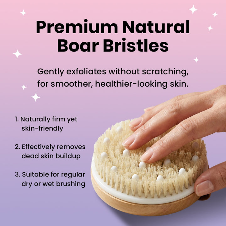 Efreshme Classic Dry Body Brush (Natural Boar Bristles) with Massage Nodules for Spa Exfoliation Clarifying Detox