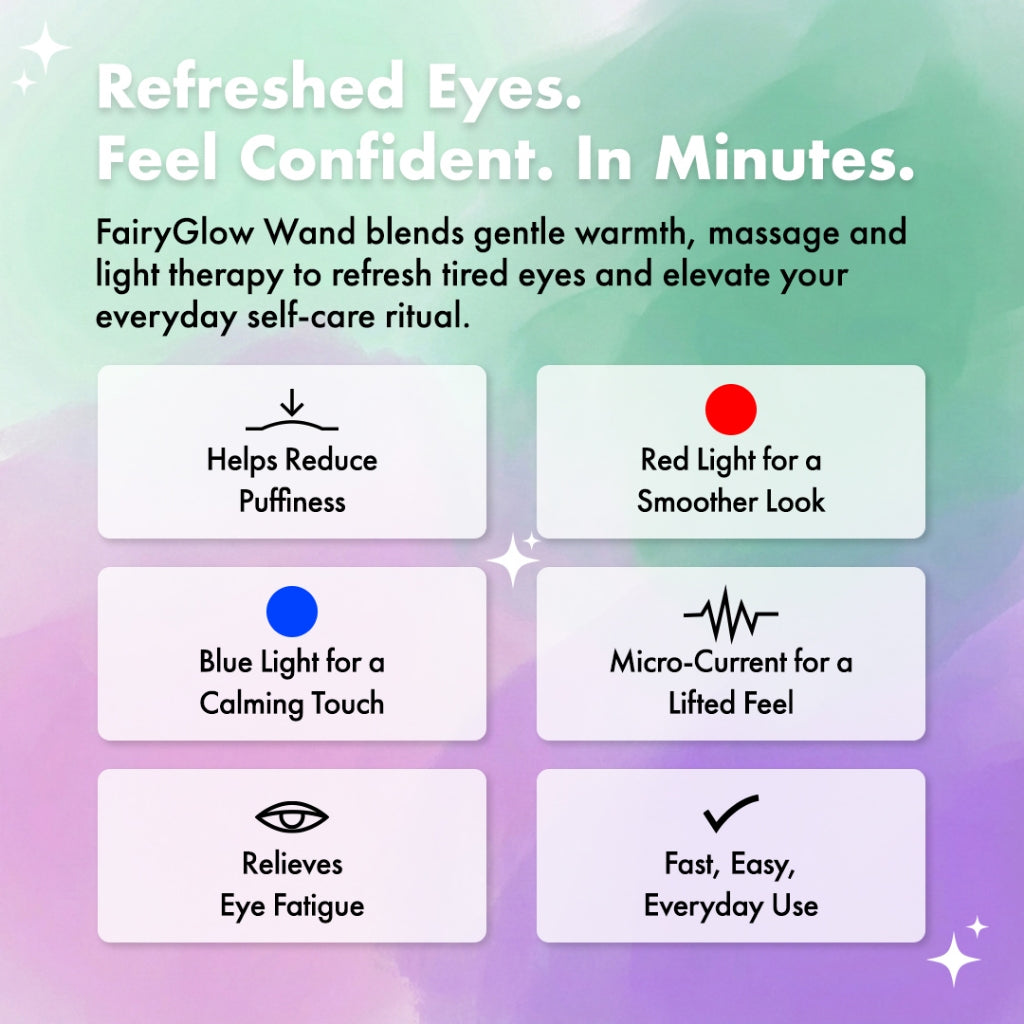 Efreshme FairyGlow Wand | LED Eye & Face Skincare, Red Blue Light, EMS Microcurrent, Sonic Vibration, Puffy Dark Circle