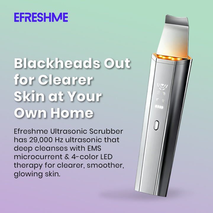 Efreshme Ultrasonic Skin Scrubber - Pore Ion Cleaner Facial Exfoliation Blackhead Whitehead Pimple Remover