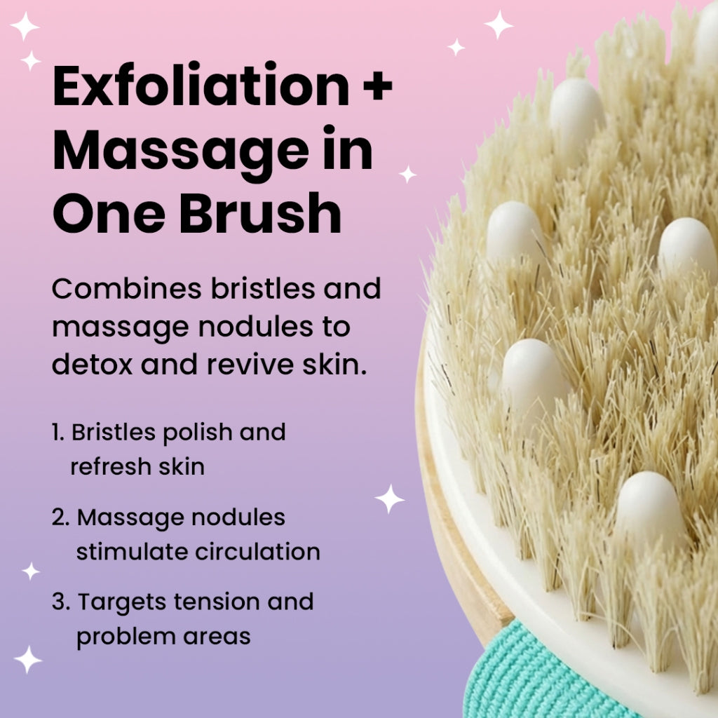 Efreshme Classic Dry Body Brush (Natural Boar Bristles) with Massage Nodules for Spa Exfoliation Clarifying Detox