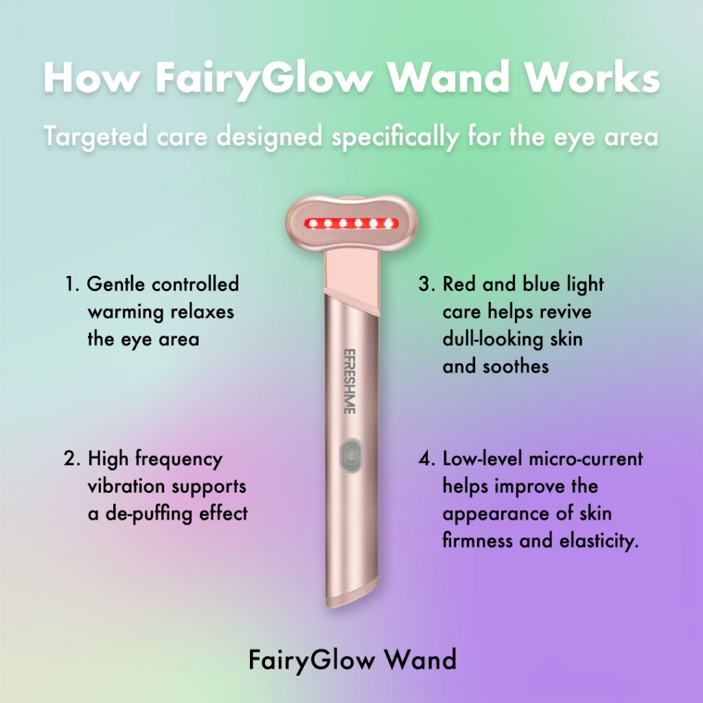 Efreshme FairyGlow Wand | LED Eye & Face Skincare, Red Blue Light, EMS Microcurrent, Sonic Vibration, Puffy Dark Circle