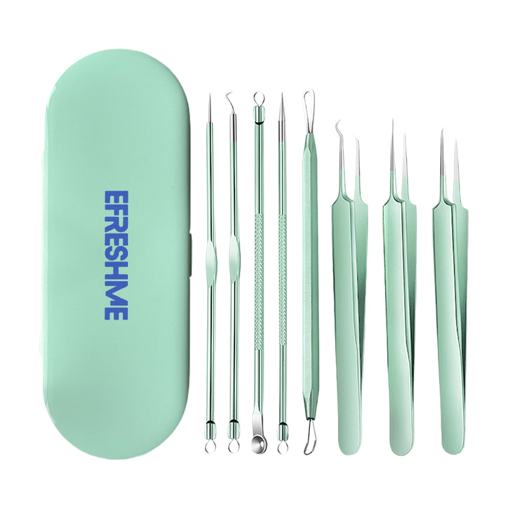 Efreshme Precision 8 Pcs Blackhead Remover Tool Set with Case; Extractor, Tweezer, Pimple, Acne, Whiteheads, Acne